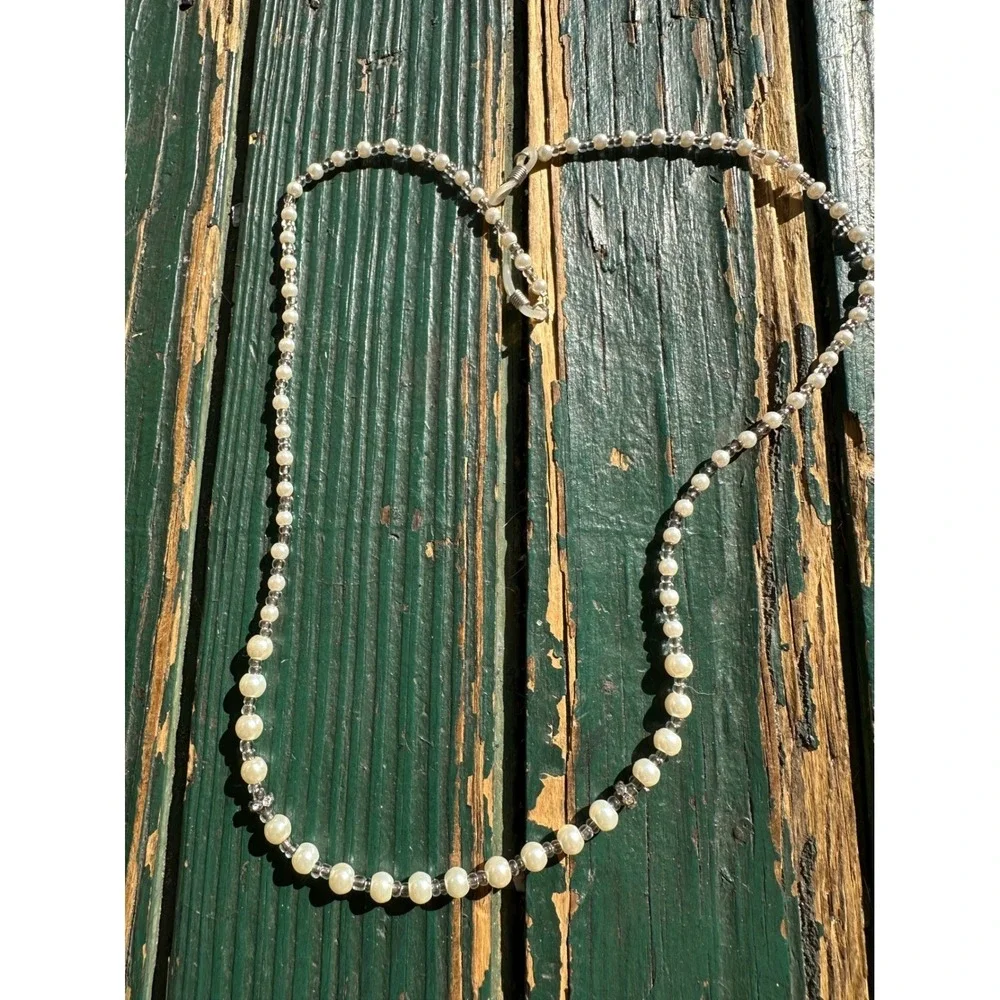 Unbranded‎ Pearl and Amber Beaded Eyeglass Chain Holder Necklace Set 2pc 26 Inch